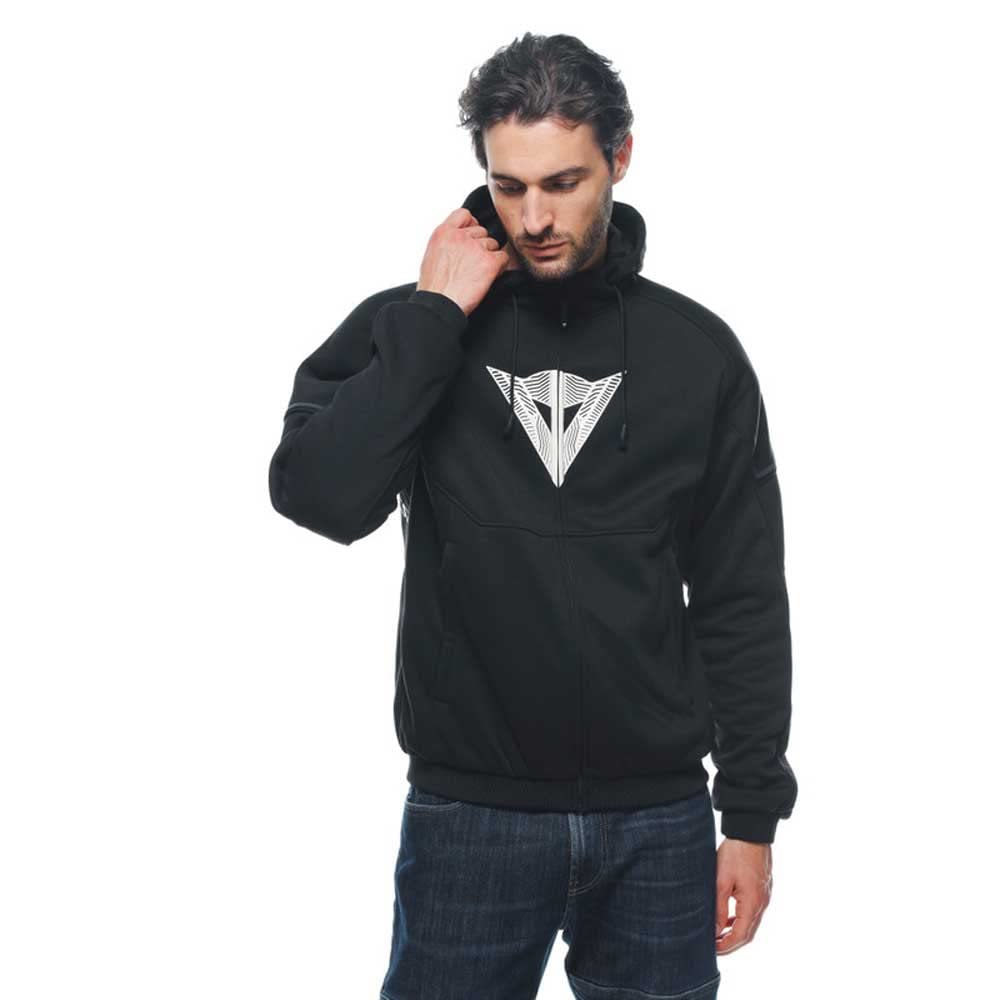 Dainese - Daemon X Safety Hoodie Full Zip, Motorrad Fleecejacke, Mesh Gewebe, Schulter Und Ellbogenprotektoren, Herren Motorradjacke, Schwarz/Schwarz/Weiß, 58 Dainese - Daemon X Safety Hoodie Full Zip, Motorrad Fleecejacke, Mesh Gewebe, Schulter Und Ellbogenprotektoren, Herren Motorradjacke, Schwarz/Schwarz/Weiß, 58 von Dainese