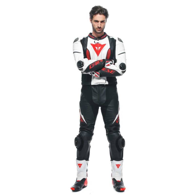 Dainese Lederkombi Laguna Seca 5 zweiteiler Motorradkombi Leathersuit, BLACK/WHITE/LAVA-RED, 52 von Dainese