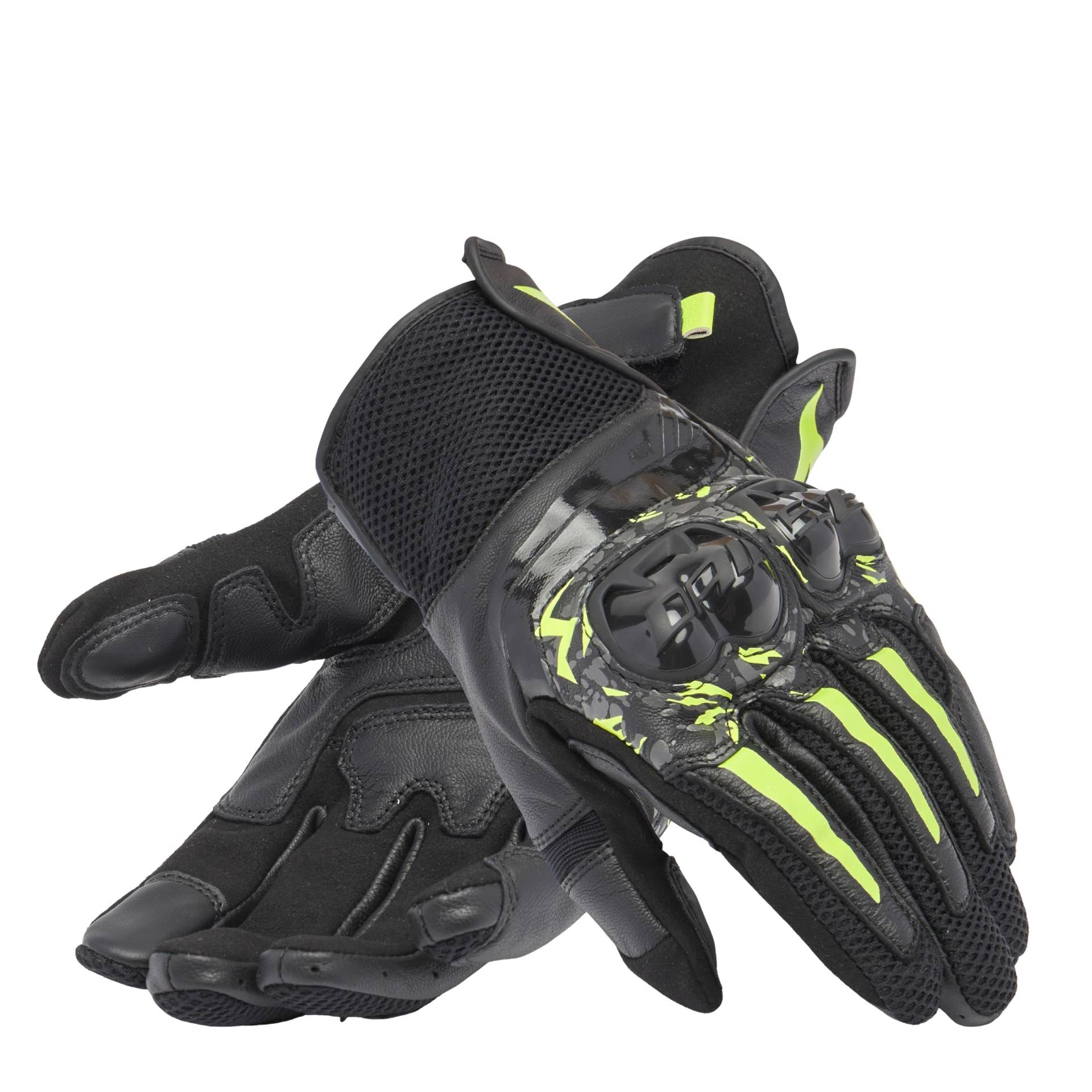 Dainese - Mig 3 Unisex Gloves, Leder-Motorradhandschuhe, Knöchelschutz, Touchscreen, für Männer und Frauen, Schwarz/Anthrazit/Fluo Gelb, M von Dainese