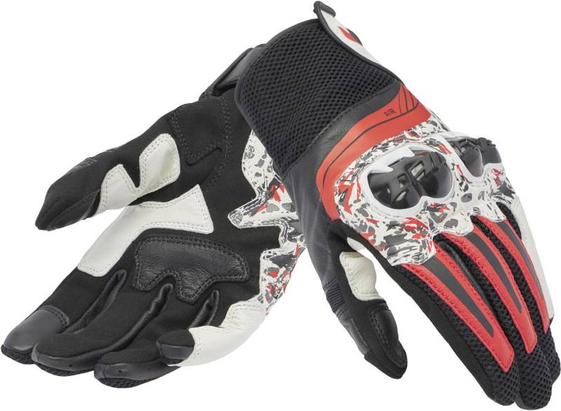 Dainese - Mig 3 Unisex Gloves, Leder-Motorradhandschuhe, Knöchelschutz, Touchscreen, für Männer und Frauen, Schwarz/Rot Spray/Weiß, L von Dainese