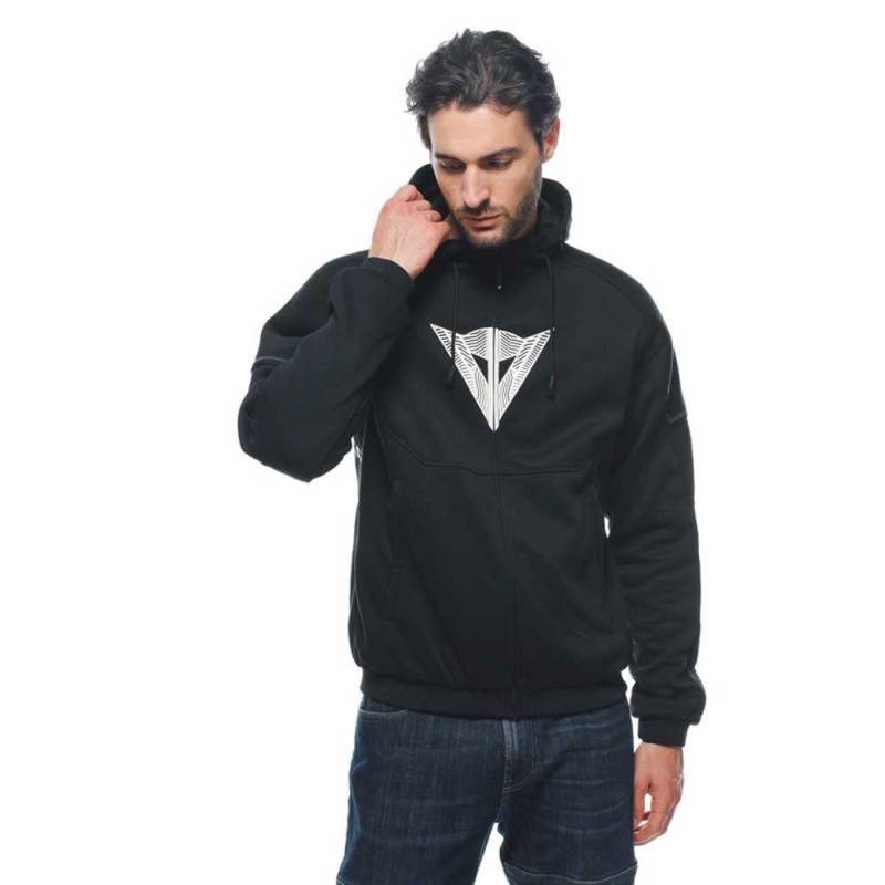 Dainese - Daemon X Safety Hoodie Full Zip, Motorrad Fleecejacke, Mesh Gewebe, Schulter Und Ellbogenprotektoren, Herren Motorradjacke, Schwarz/Schwarz/Weiß, 58 von Dainese