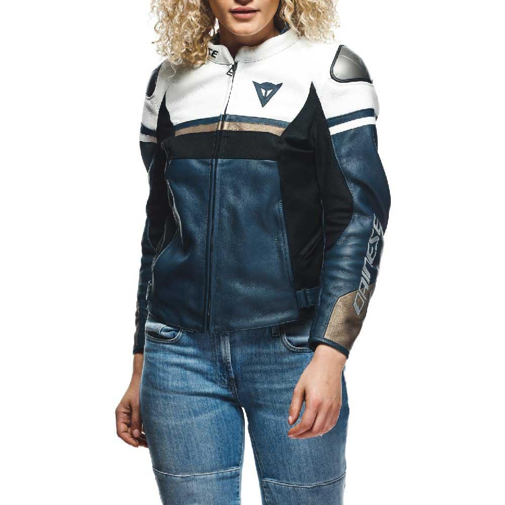 Dainese Motorradjacke mit Protektoren Motorrad Jacke Rapida Damen Lederjacke schwarz/weiß/Platin 44, Sportler, Sommer von Dainese