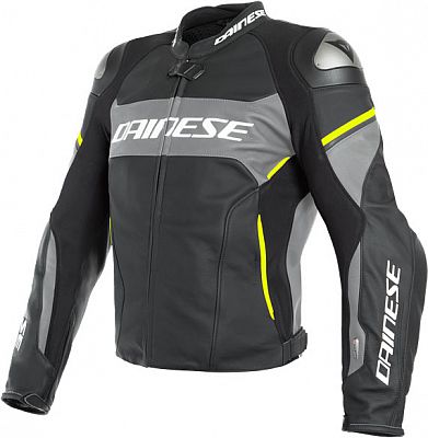 Dainese Racing 3 D-Air, Lederjacke - Matt-Schwarz/Grau/Neon-Gelb - 48 von Dainese