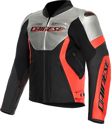 Dainese Racing 5, Lederjacke - Schwarz/Hellgrau/Neon-Rot - 60 von Dainese