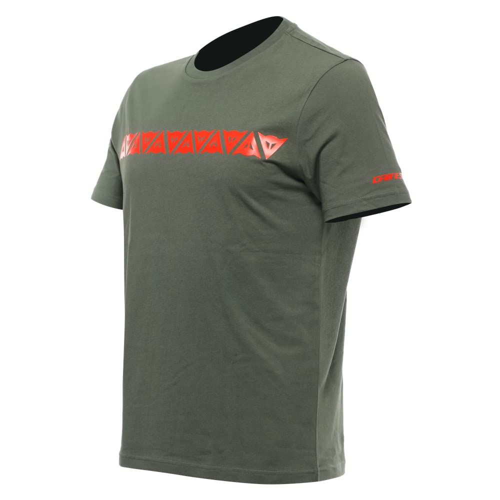 Dainese T-Shirt Stripes, T-Shirt Kurzarm 100% Baumwolle, Herren, Climbing-Ivy/Fluo-Rot, XXXL von Dainese