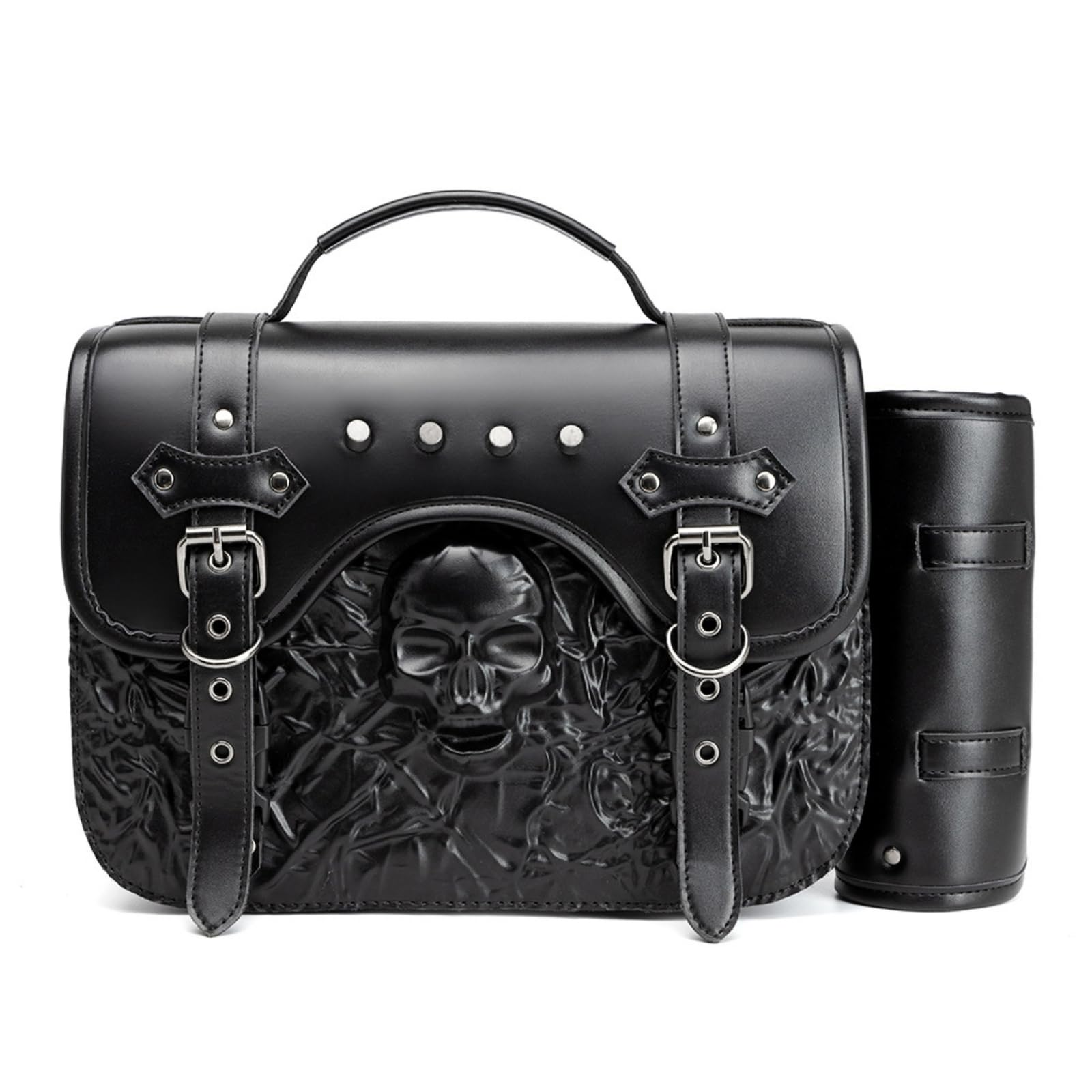 Dajingkj Motorrad Satteltasche Universal Lenkertasche Roll Satteltaschen mit Getränkehalter PU Leder 3D-Totenkopf Wasserdicht Stilvolle Vintage Motorrad Lenker Werkzeugtasche Dajingkj Motorrad Satteltasche Universal Lenkertasche Roll Satteltaschen mit Getränkehalter PU Leder 3D-Totenkopf Wasserdicht Stilvolle Vintage Motorrad Lenker Werkzeugtasche von Dajingkj