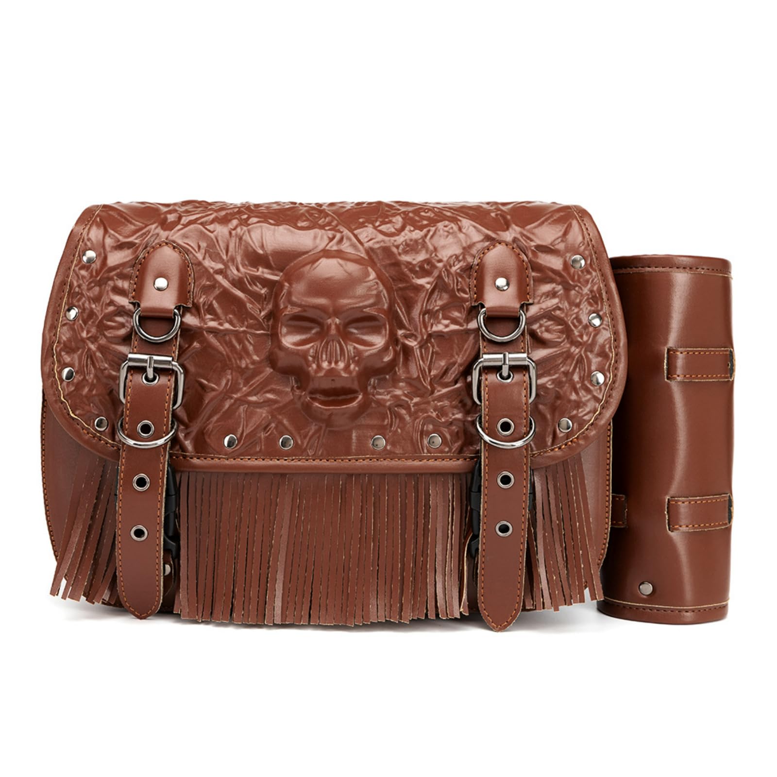 Dajingkj Motorrad Satteltasche Universal Lenkertasche Roll Satteltaschen mit Getränkehalter PU Leder 3D-Totenkopf Wasserdicht Stilvolle Vintage Motorrad Lenker Werkzeugtasche Dajingkj Motorrad Satteltasche Universal Lenkertasche Roll Satteltaschen mit Getränkehalter PU Leder 3D-Totenkopf Wasserdicht Stilvolle Vintage Motorrad Lenker Werkzeugtasche von Dajingkj