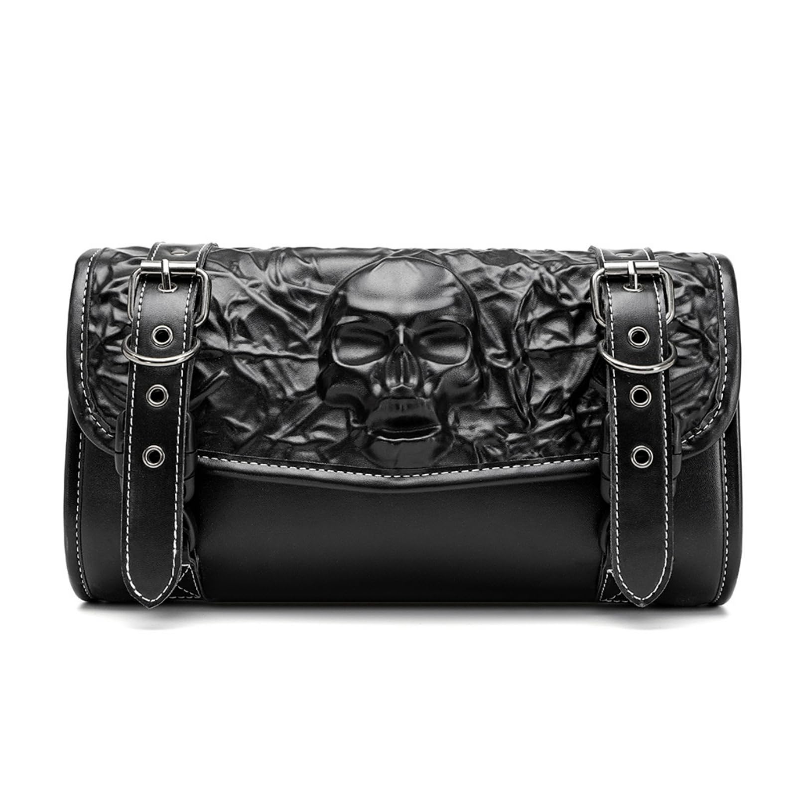 Dajingkj Motorrad Satteltasche Universal Lenkertasche Roll Satteltaschen mit Schloss PU Leder 3D-Totenkopf Wasserdicht Stilvolle Vintage Motorrad Lenker Werkzeugtasche Dajingkj Motorrad Satteltasche Universal Lenkertasche Roll Satteltaschen mit Schloss PU Leder 3D-Totenkopf Wasserdicht Stilvolle Vintage Motorrad Lenker Werkzeugtasche von Dajingkj