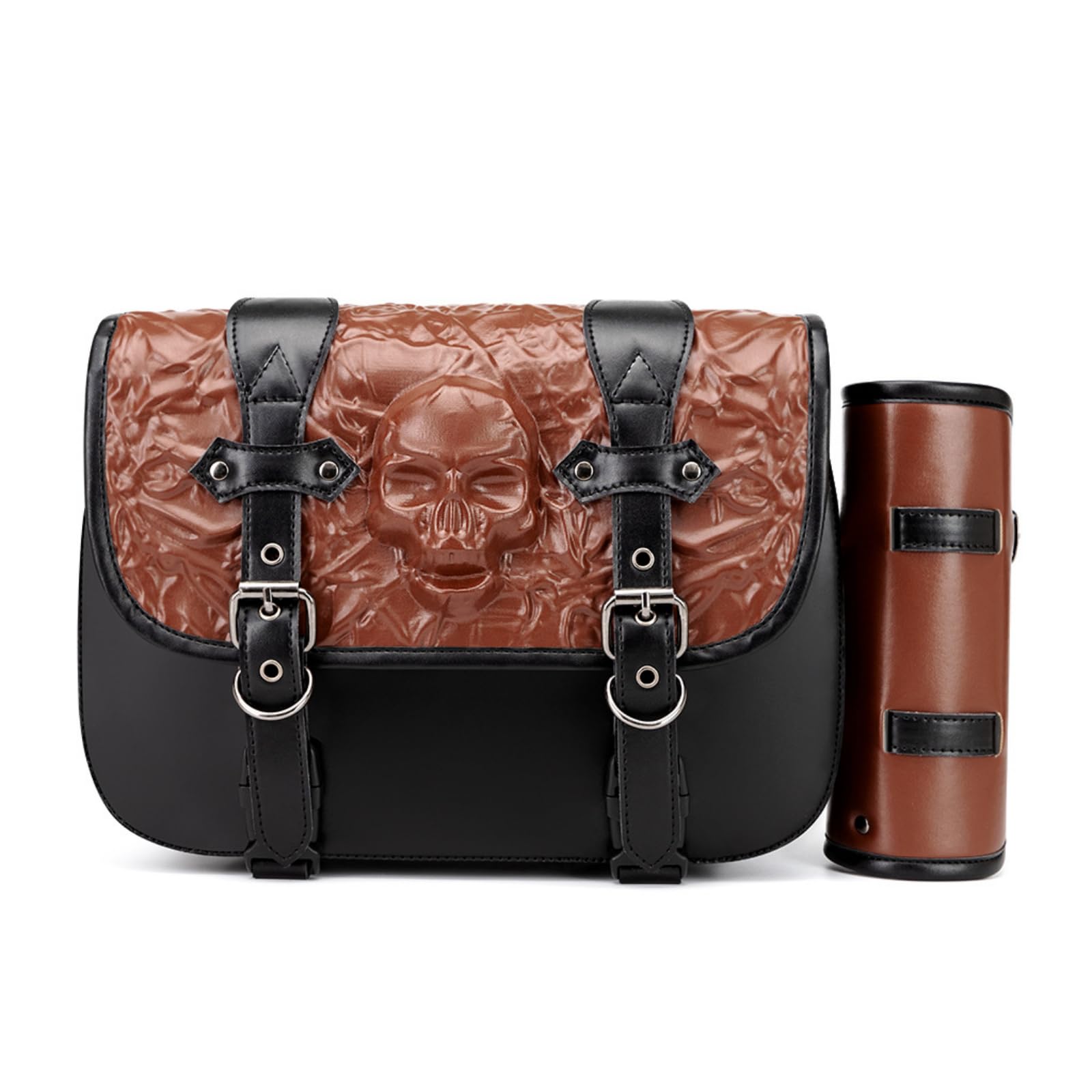 Dajingkj Motorrad Satteltasche Universal Lenkertasche Roll Satteltaschen mit Schloss PU Leder 3D-Totenkopf Wasserdicht Stilvolle Vintage Motorrad Lenker Werkzeugtasche Dajingkj Motorrad Satteltasche Universal Lenkertasche Roll Satteltaschen mit Schloss PU Leder 3D-Totenkopf Wasserdicht Stilvolle Vintage Motorrad Lenker Werkzeugtasche von Dajingkj