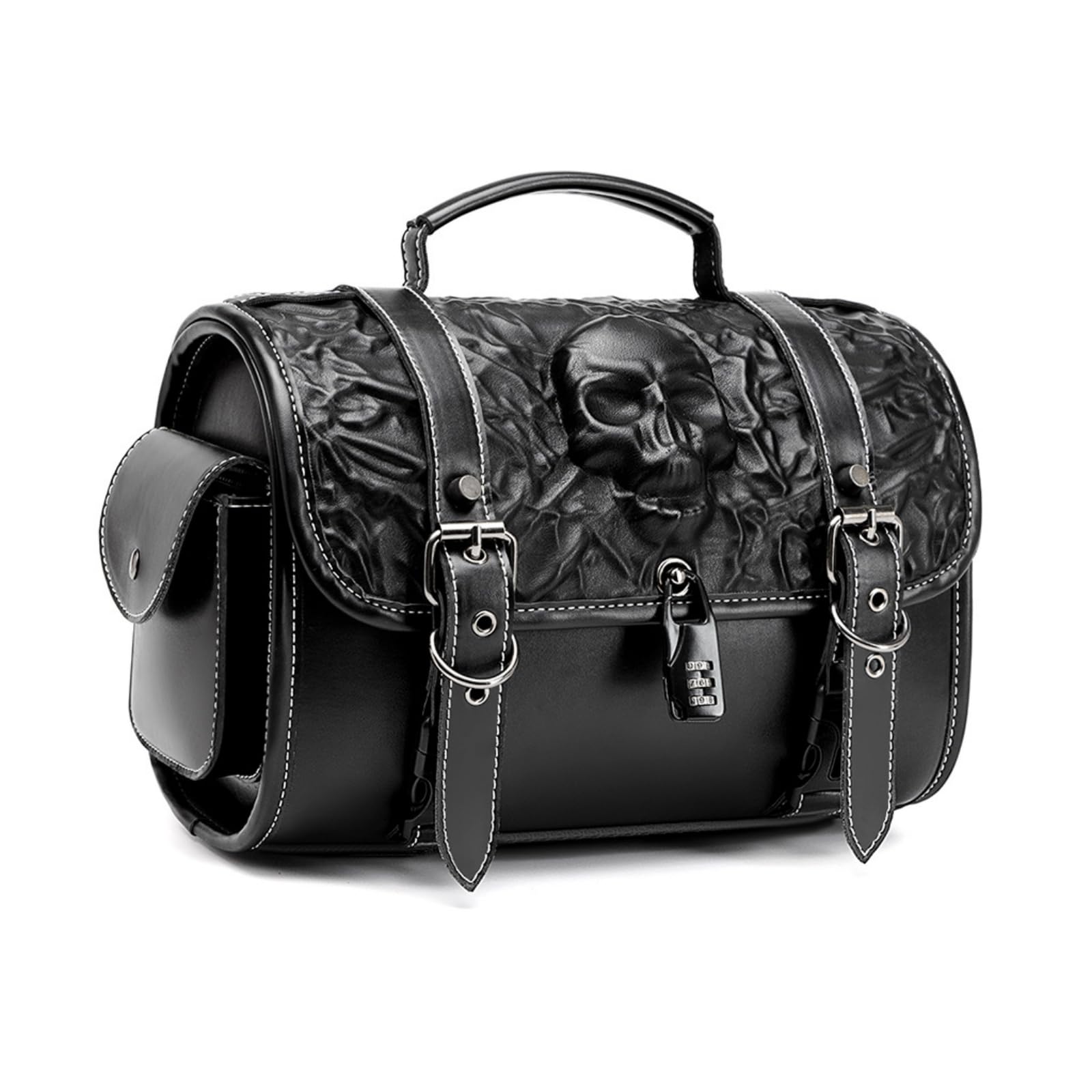 Dajingkj Motorrad Satteltasche Universal Lenkertasche Roll Satteltaschen mit Schloss für Motorräder PU Leder Wasserdicht stilvolle Vintage Motorrad Lenker Werkzeugtasche (3D-Totenkopf-Design) von Dajingkj
