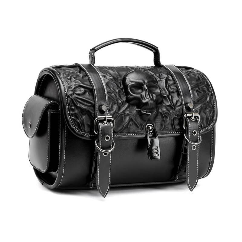 Dajingkj Motorrad Satteltasche Universal Lenkertasche Roll Satteltaschen mit Schloss für Motorräder PU Leder Wasserdicht stilvolle Vintage Motorrad Lenker Werkzeugtasche (3D-Totenkopf-Design) von Dajingkj