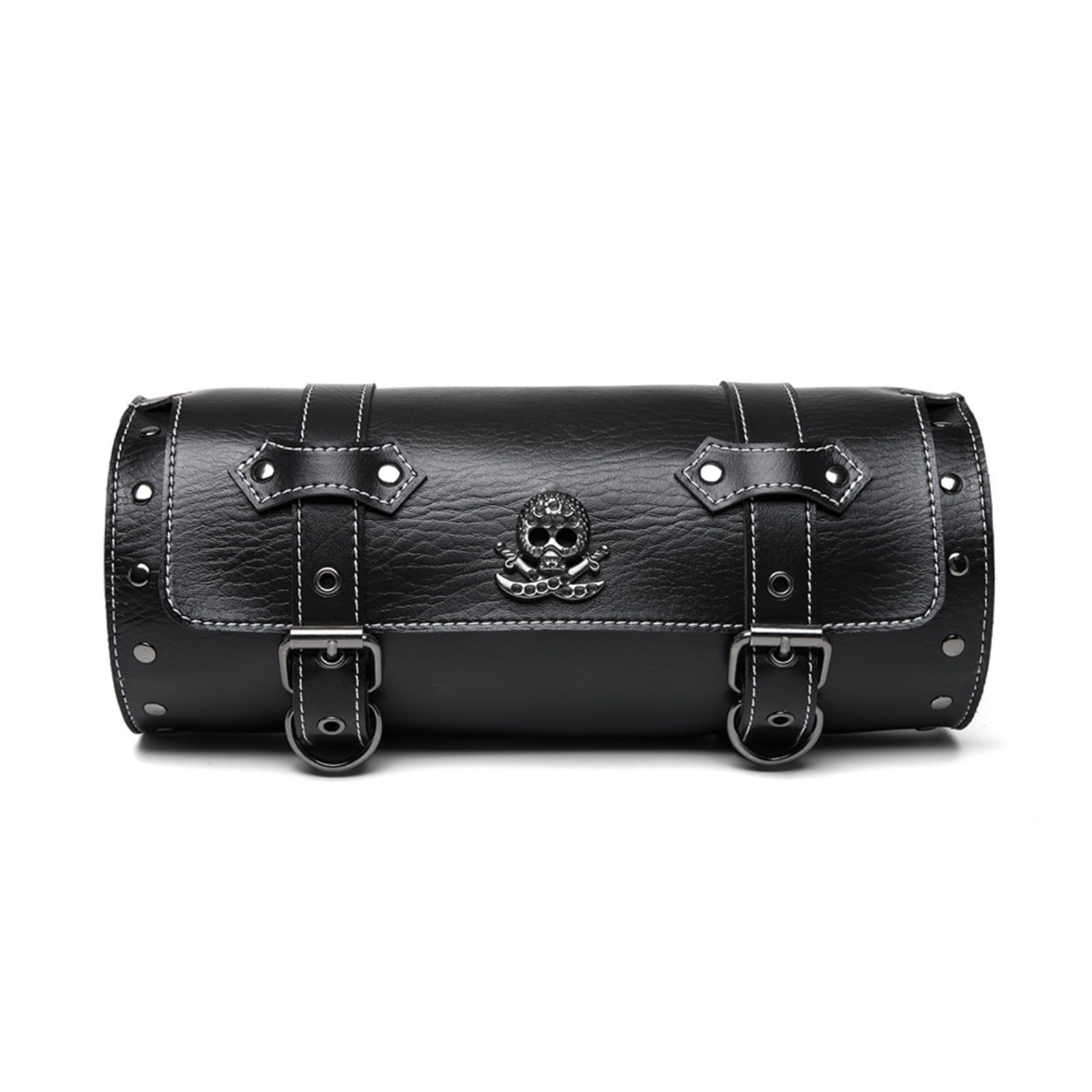 Dajingkj Motorrad Satteltaschen PU Leder Universal Motorrad Werkzeugtasche Taschen mit Totenkopf Vintage Punk Werkzeugrolle Wasserdicht Gepäcktasche für Motorräder (Schwarzer Totenkopf und Dolch) von Dajingkj