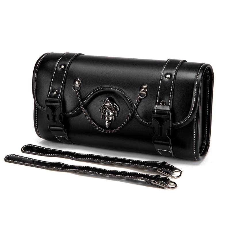 Dajingkj Motorrad Satteltaschen PU Leder Universal Motorrad Werkzeugtasche Taschen mit Totenkopf Vintage Punk Werkzeugrolle Wasserdicht Gepäcktasche für Motorräder (Vintage-Totenkopf-Abzeichen) von Dajingkj