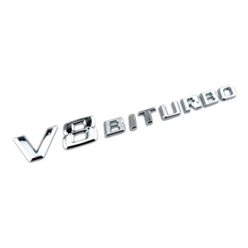 Danfer 2PCS BITURBO Emblem Zeichen Chrom Schriftzug 3D Logo Auto, Emblem 3D V8 Biturbo Schriftzug Kunststoff Mit Schaumstoff Kleberückseite Badge Auto Aufkleber Car Sticker, Schwarz/Silber 20x2.3cm von Danfer