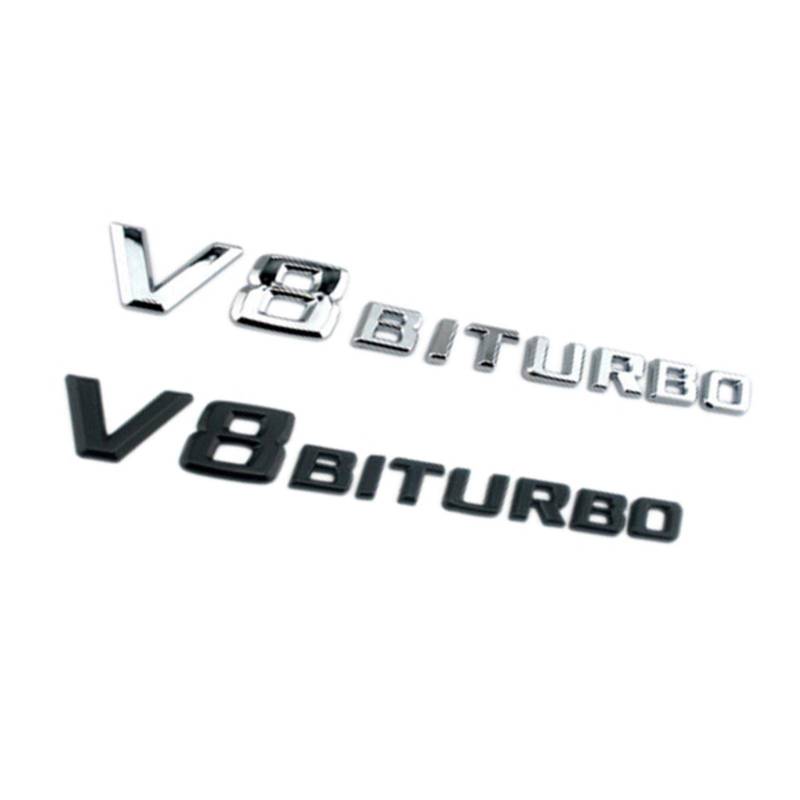 Danfer 4PCS BITURBO Emblem Zeichen Chrom Schriftzug 3D Logo Auto, Emblem 3D V8 Biturbo Schriftzug Kunststoff Mit Schaumstoff Kleberückseite Badge Auto Aufkleber Car Sticker, Schwarz/Silber 20x2.3cm von Danfer