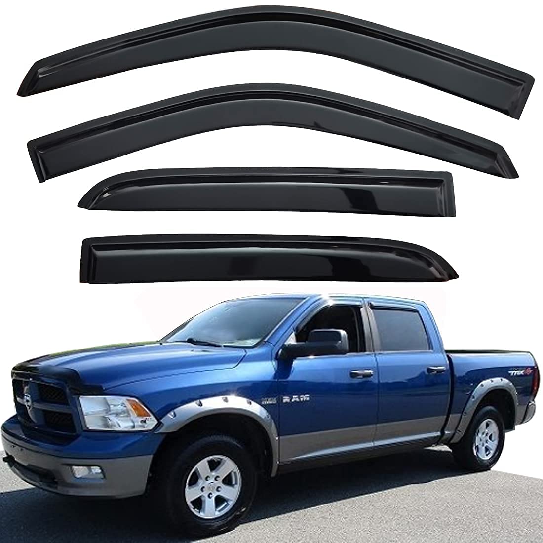 94109 Fenstervisiere, Regenschutz, passend für 09–18 Ram 1500 Crew Cab 2010–2018 Ram 2500 3500 Crew Cab Vent Visiere Schatten Windabweiser, 4 Stück 94109 Fenstervisiere, Regenschutz, passend für 09–18 Ram 1500 Crew Cab 2010–2018 Ram 2500 3500 Crew Cab Vent Visiere Schatten Windabweiser, 4 Stück von Darodcar