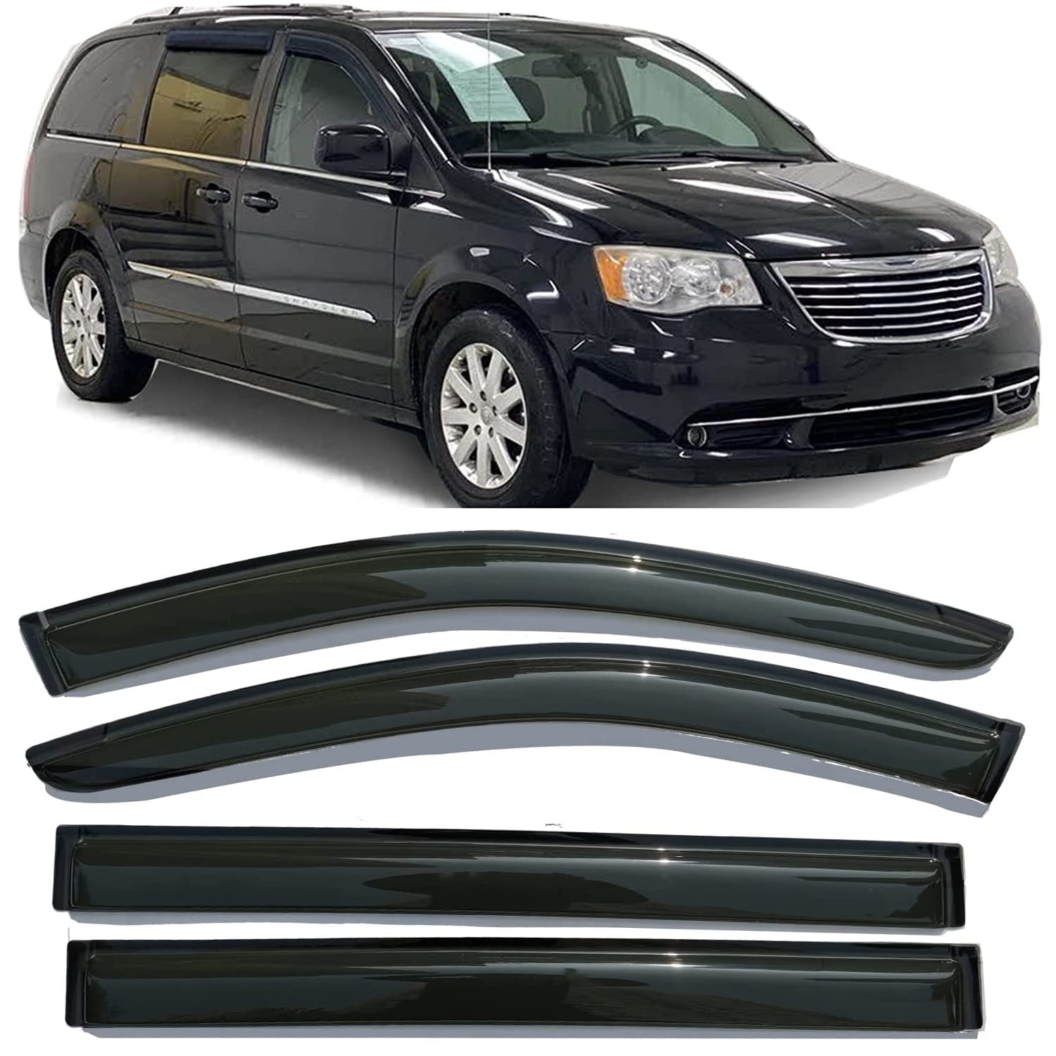Seitenfenstervisier für 2008–2018 Chrysler Town and Country & Dodge Grand Caravan, Regenschutz, Sonnenschutz, Windabweiser 94251, 4 Stück Seitenfenstervisier für 2008–2018 Chrysler Town and Country & Dodge Grand Caravan, Regenschutz, Sonnenschutz, Windabweiser 94251, 4 Stück von Darodcar