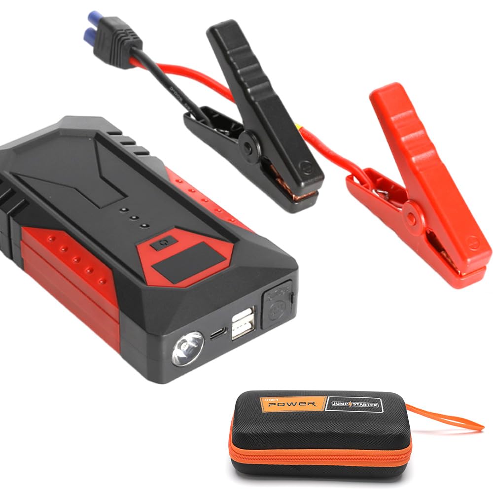 Starthilfe Powerbank 12V, 1200A Spitzenstrom 18000mAh Auto Starthilfe, (Bis Zu 6,0L Benzin Oder 5L Diesel), Starthilfegerät mit LED Taschenlampe,Auto Starthilfe Powerbank (red) von Dcbeduff