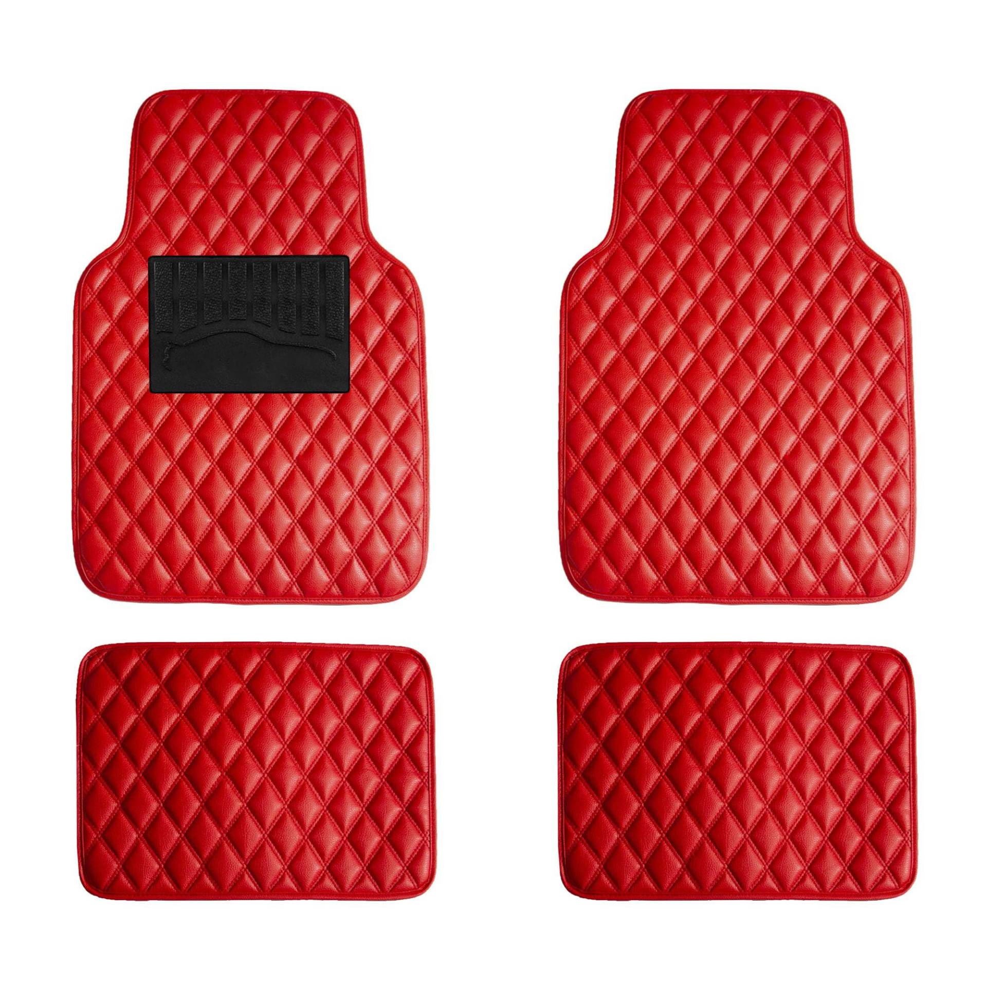 4 Stück Auto Leder Fußmatten, für Audi SQ7 SQ8 RS-Q3 RS-Q8 TFSI All-Wetter Wasserdicht Anti-Rutsch Abdeckung Schutz Bodenmatten Autozubehör,C Red von Dciustfhe