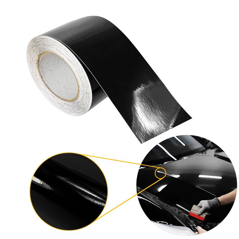 Autofolie Glanz 10x50 cm | Klebefolie Auto mit Luftkanal-Kleber und UV-Schutz | Selbstklebend Folie für Innen und Außen | Auto Folierung für Tuning | Einstiegsleisten Schutz | Schwarz Glanz von DecoMeister