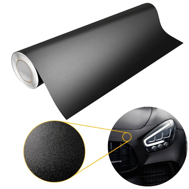 Autofolie matt 100x200 cm | Klebefolie Auto mit Luftkanal-Kleber und UV-Schutz | Selbstklebend Folie für Innen und Außen | Auto Folierung für Tuning | Carwrappingfolie | Strukturfolie Schwarz Matt von DecoMeister