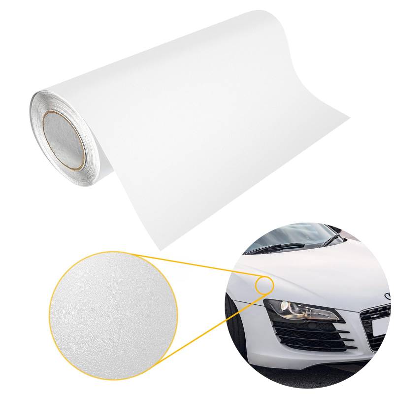 Autofolie matt 50x1000 cm | Klebefolie Auto mit Luftkanal-Kleber und UV-Schutz | Selbstklebend Folie für Innen und Außen | Auto Folierung für Tuning | Carwrappingfolie | Strukturfolie Weiß Matt von DecoMeister