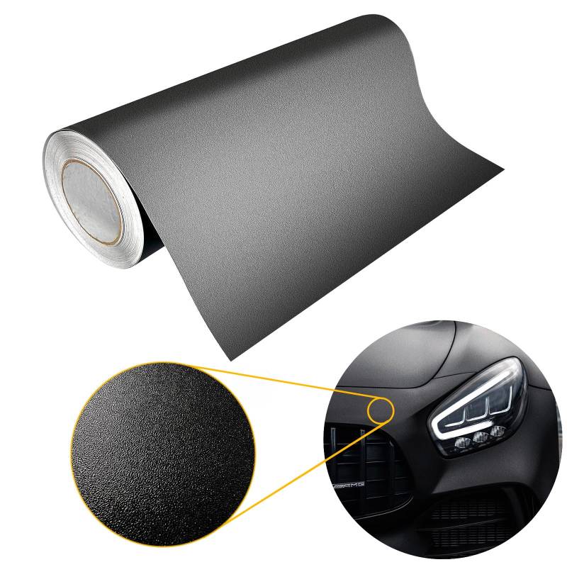 Autofolie matt 50x50 cm | Klebefolie Auto mit Luftkanal-Kleber und UV-Schutz | Selbstklebend Folie für Innen und Außen | Auto Folierung für Tuning | Carwrappingfolie | Strukturfolie Schwarz Matt von DecoMeister