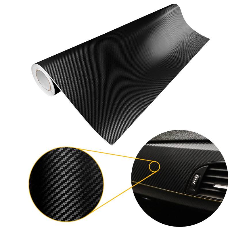 Carbon Folie 100x100 cm | Carbonfolie matt mit Luftkanal-Kleber und UV-Schutz | Selbstklebend Autofolie für Innen und Außen | Auto Folierung für Tuning | Carwrappingfolie | Carbon 3D Schwarz von DecoMeister