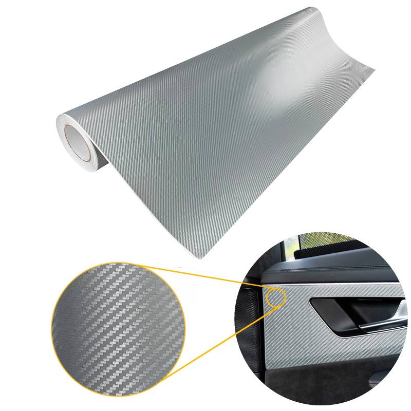 Carbon Folie 100x50 cm | Carbonfolie matt mit Luftkanal-Kleber und UV-Schutz | Selbstklebend Autofolie für Innen und Außen | Auto Folierung für Tuning | Carwrappingfolie | Carbon 3D Silber von DecoMeister