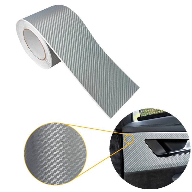 Carbon Folie 10x50 cm | Carbonfolie matt mit Luftkanal-Kleber und UV-Schutz | Selbstklebend Autofolie für Innen und Außen | Auto Folierung für Tuning | Einstiegsleisten Schutz | Carbon 3D Silber von DecoMeister