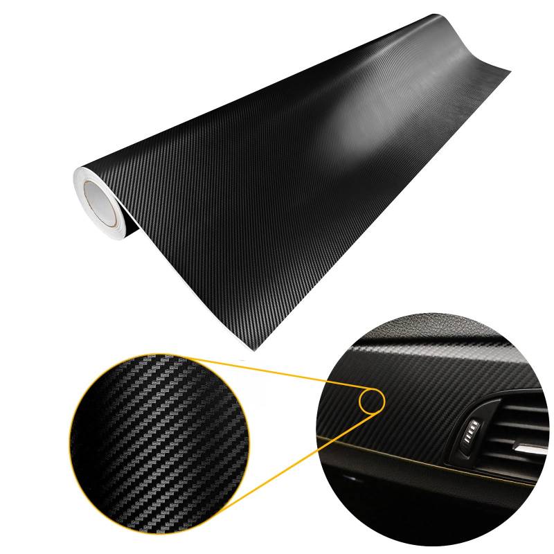 Carbon Folie 151x50 cm | Carbonfolie matt mit Luftkanal-Kleber und UV-Schutz | Selbstklebend Autofolie für Innen und Außen | Auto Folierung für Tuning | Carwrappingfolie | Carbon 3D Schwarz von DecoMeister