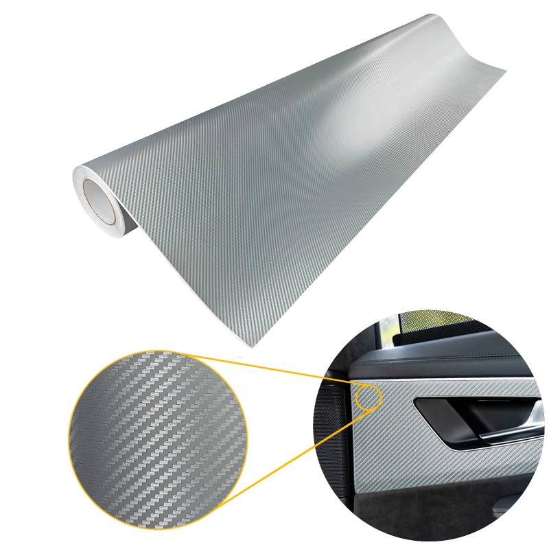 Carbon Folie 151x50 cm | Carbonfolie matt mit Luftkanal-Kleber und UV-Schutz | Selbstklebend Autofolie für Innen und Außen | Auto Folierung für Tuning | Carwrappingfolie | Carbon 3D Silber von DecoMeister