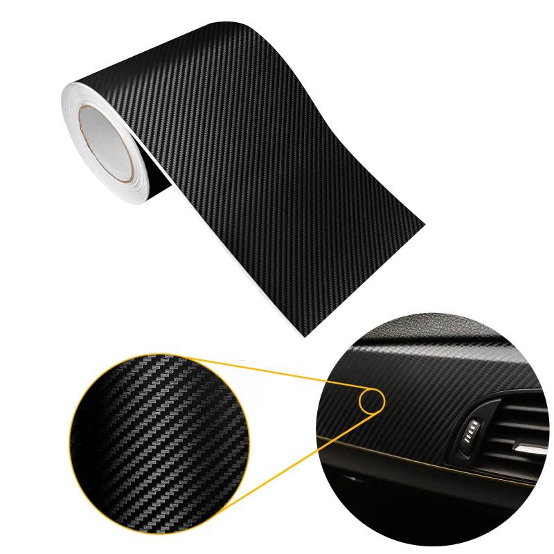 Carbon Folie 20x3000 cm | Carbonfolie matt mit Luftkanal-Kleber und UV-Schutz | Selbstklebend Autofolie für Innen und Außen | Auto Folierung für Tuning | Einstiegsleisten Schutz | Carbon 3D Schwarz von DecoMeister