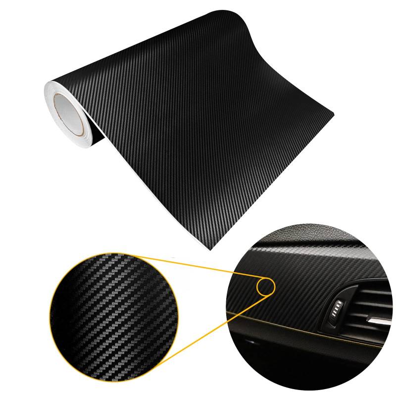 Carbon Folie 50x200 cm | Carbonfolie matt mit Luftkanal-Kleber und UV-Schutz | Selbstklebend Autofolie für Innen und Außen | Auto Folierung für Tuning | Carwrappingfolie | Carbon 3D Schwarz von DecoMeister