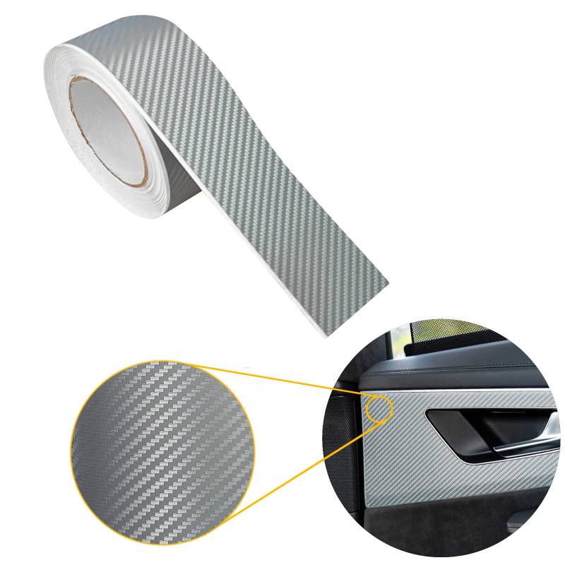 Carbon Folie 5x200 cm | Carbonfolie matt mit Luftkanal-Kleber und UV-Schutz | Selbstklebend Autofolie für Innen und Außen | Auto Folierung für Tuning | Einstiegsleisten Schutz | Carbon 3D Silber von DecoMeister