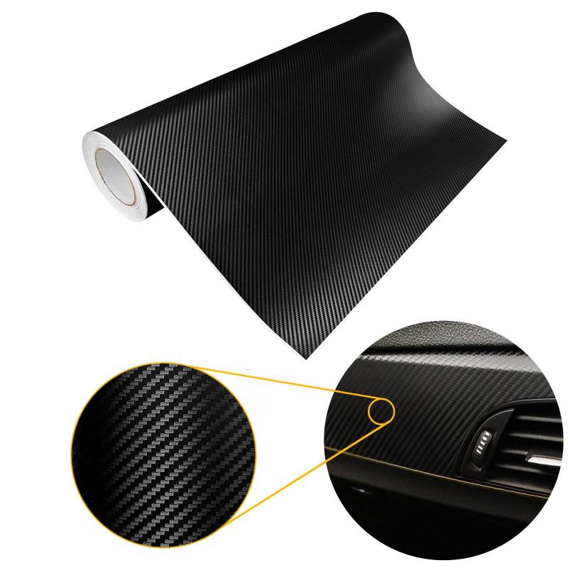 Carbon Folie 75x200 cm | Carbonfolie matt mit Luftkanal-Kleber und UV-Schutz | Selbstklebend Autofolie für Innen und Außen | Auto Folierung für Tuning | Carwrappingfolie | Carbon 3D Schwarz von DecoMeister