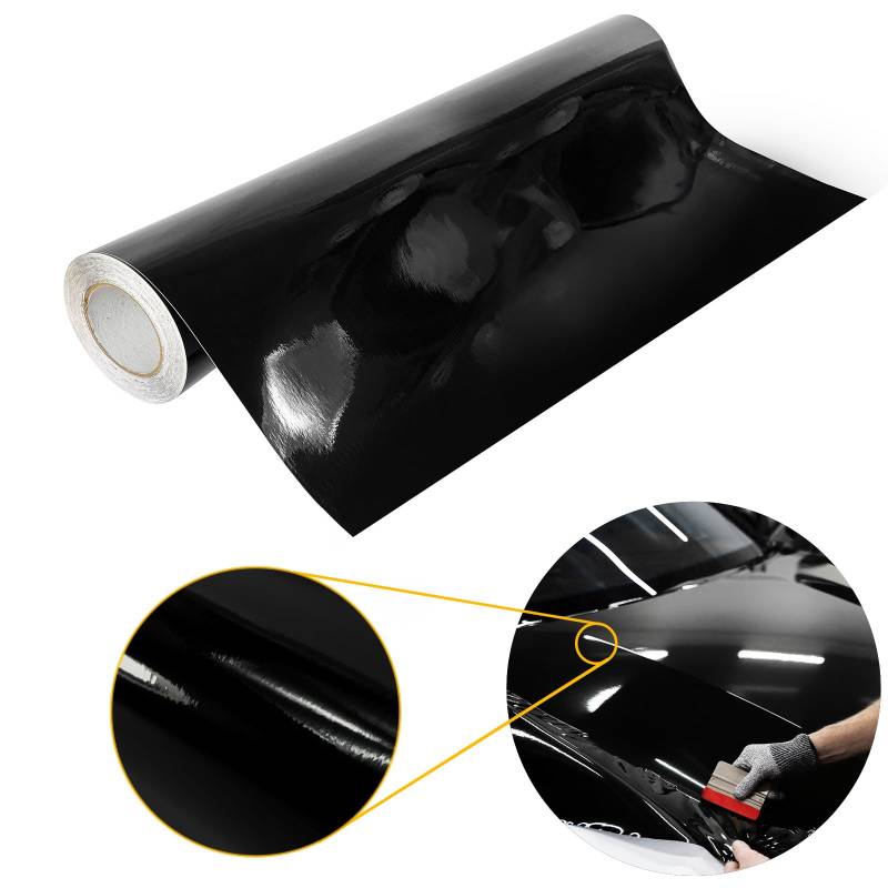 DecoMeister Autofolie Glanz 100x500 cm | Klebefolie Auto mit Luftkanal-Kleber und UV-Schutz | Selbstklebend Folie für Innen und Außen | Auto Folierung für Tuning | Carwrappingfolie | Schwarz Glanz von DecoMeister