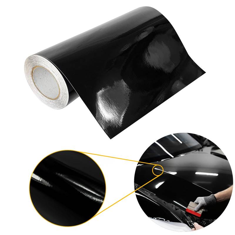 DecoMeister Autofolie Glanz 50x50 cm | Klebefolie Auto mit Luftkanal-Kleber und UV-Schutz | Selbstklebend Folie für Innen und Außen | Auto Folierung für Tuning | Carwrappingfolie | Schwarz Glanz von DecoMeister
