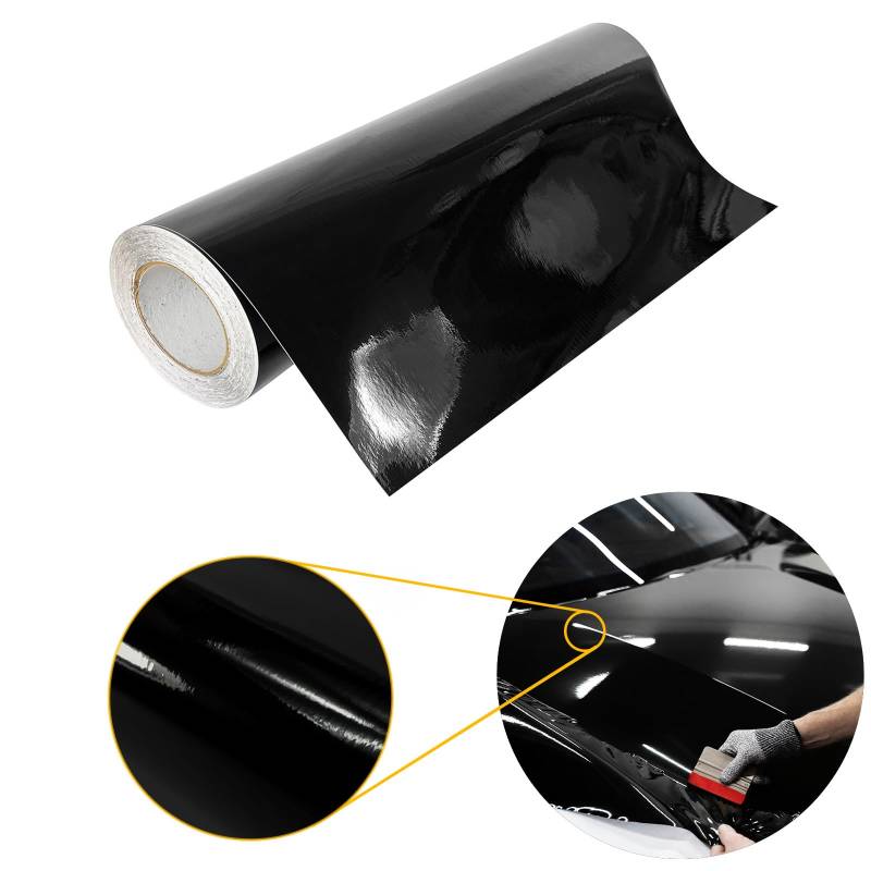 DecoMeister Autofolie Glanz 75x50 cm | Klebefolie Auto mit Luftkanal-Kleber und UV-Schutz | Selbstklebend Folie für Innen und Außen | Auto Folierung für Tuning | Carwrappingfolie | Schwarz Glanz von DecoMeister