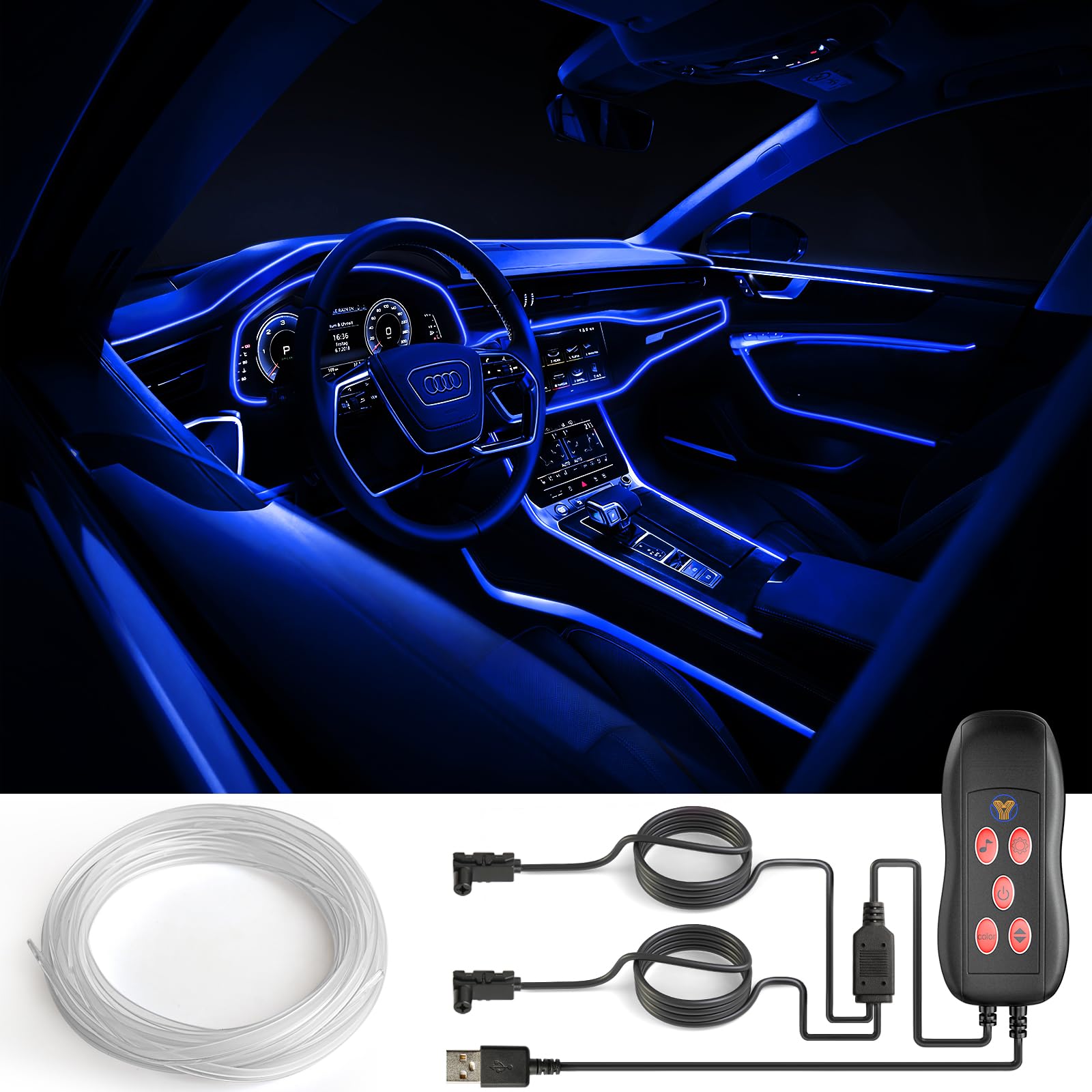 Defvnsy Innenraumbeleuchtung Auto LED 12V, RGB LED Deko Ambientebeleuchtung Auto, USB LED Lichtbänder mit Fernsteuerung, für Innenraum Fußraumbeleuchtung Unterbodenbeleuchtung Autodekoration von Defvnsy