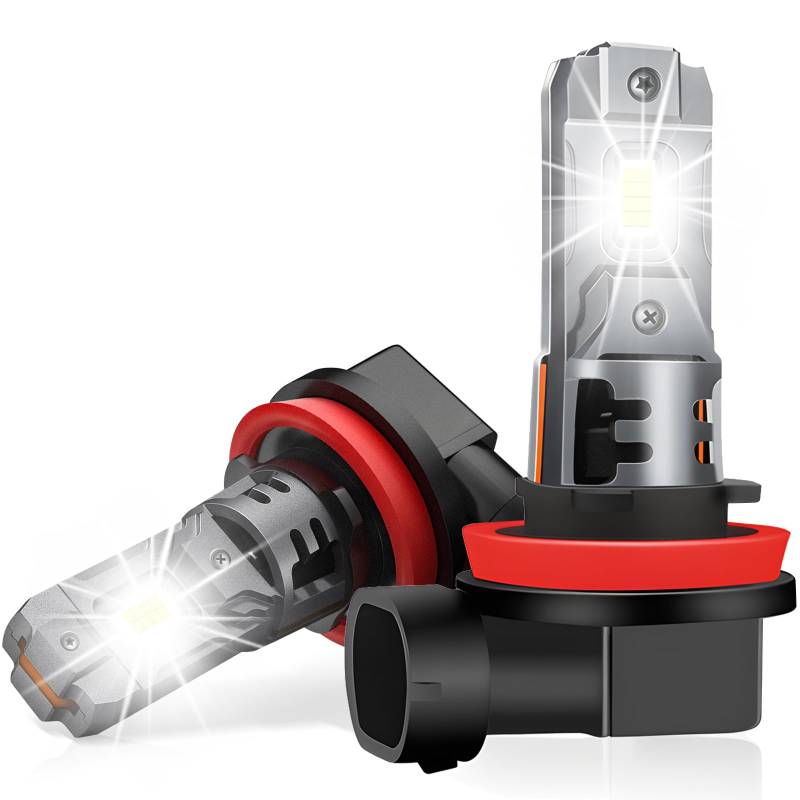 Defvnsy 2 Stück H11 Halogen Glühbirne, 55W 22000ML Super Helligkeit H11 Lampen mit Kühllüfter, 12V 6500K Weiß Abblendlicht Nebelscheinwerfer – Plug and Play – 1:1 Mini-Größe Halogen Lampe von Defvnsy