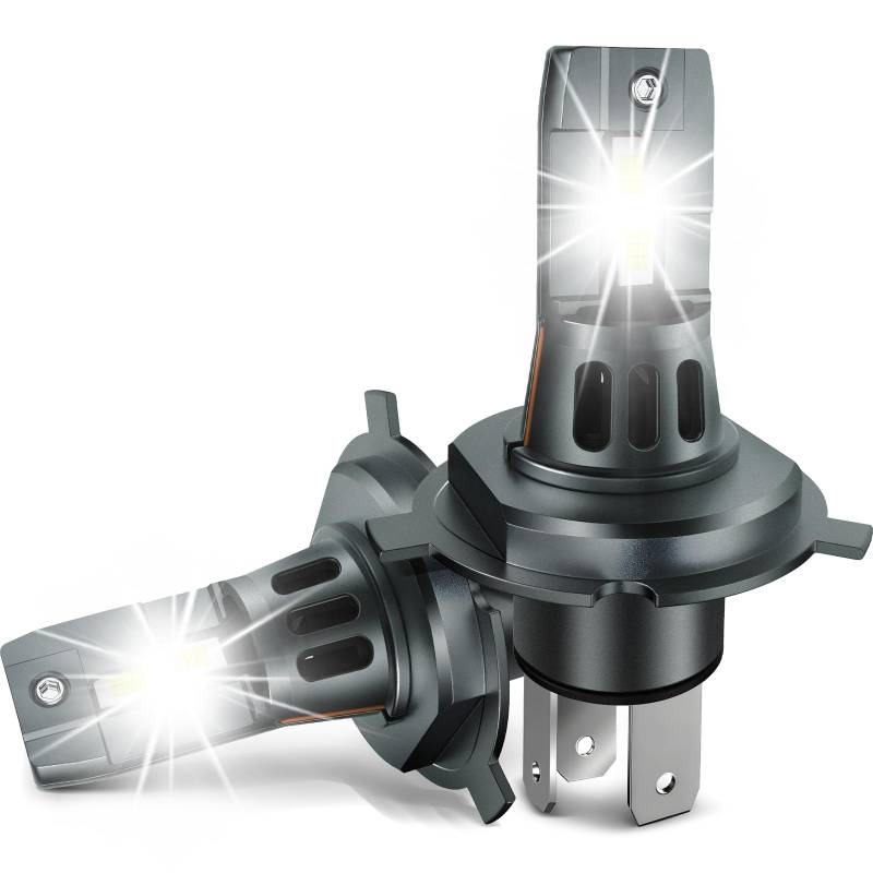 Defvnsy H4 Halogen Lampen, 2 Stück 55W 22000ML Helleres Licht H4 HB2 Birne mit Kühllüfter, 12V 6500K Weiß Abblendlicht und Fernlicht, 1:1 Mini-Größe Halogen Scheinwerferlampe Glühbirne – Plug and Play von Defvnsy