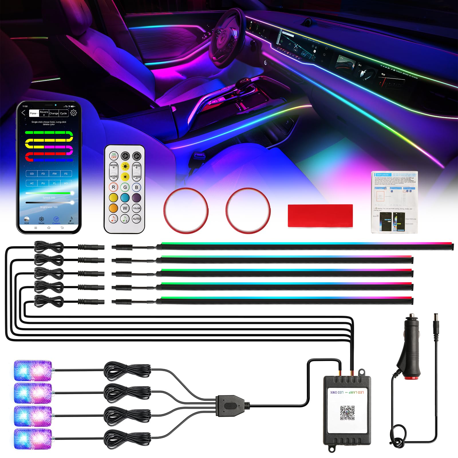 Defvnsy LED Auto Innenbeleuchtung, RGB Acryl Sympphonie Bausatz, 9 in 1 Bluetooth Umgebungslicht Streifen Licht mit Sprachaktiviert, 12V Deko Innenraum Auto Dynamische Atmosphäre Leuchten Defvnsy LED Auto Innenbeleuchtung, RGB Acryl Sympphonie Bausatz, 9 in 1 Bluetooth Umgebungslicht Streifen Licht mit Sprachaktiviert, 12V Deko Innenraum Auto Dynamische Atmosphäre Leuchten von Defvnsy