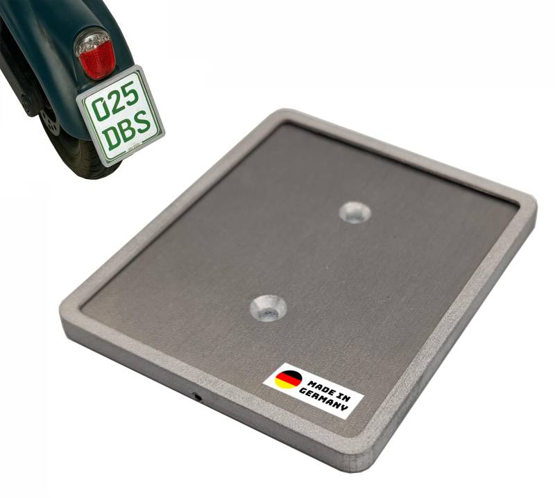 Kennzeichenhalter E-Scooter Aluminium gefräst – Blank – für Versicherungskennzeichen bis 57x67 mm – inkl. Schutzscheibe von Dein Brandstempel