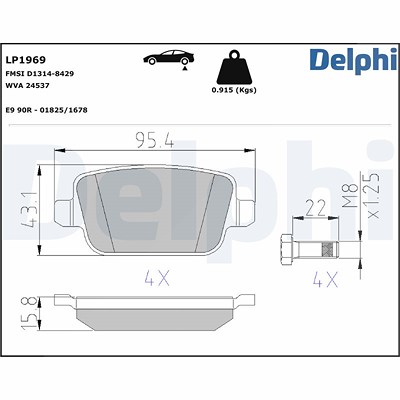 Delphi Bremsbeläge hinten (Satz) [Hersteller-Nr. LP1969] für Ford, Land Rover, Volvo von Delphi