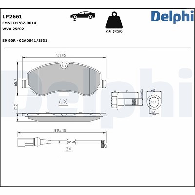 Delphi Bremsbeläge mit VWK vorne (Satz) [Hersteller-Nr. LP2661] für Ford von Delphi