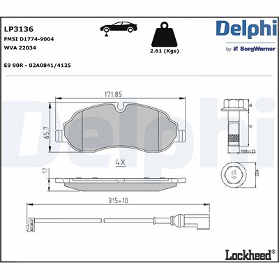 Delphi Bremsbeläge mit VWK vorne (Satz) [Hersteller-Nr. LP3136] für Ford von Delphi