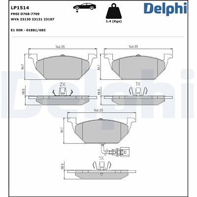 Delphi Bremsbelagsatz, Scheibenbremse [Hersteller-Nr. LP1514] für Audi, Seat, Skoda, VW von Delphi