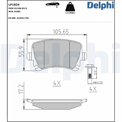 Delphi Bremsbelagsatz, Scheibenbremse [Hersteller-Nr. LP1824] für Audi, Seat, Skoda, VW von Delphi