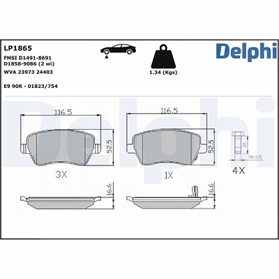 Delphi Bremsbelagsatz, Scheibenbremse [Hersteller-Nr. LP1865] für Opel, Renault, Suzuki von Delphi
